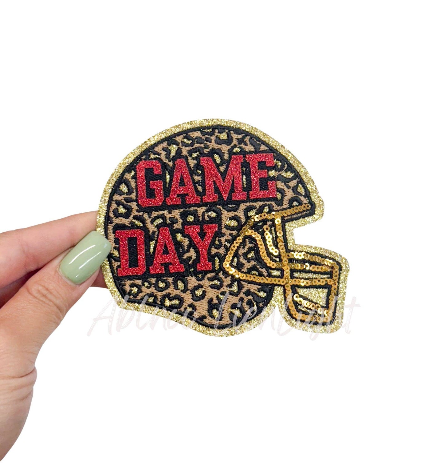 Red Game Day Cheetah Football Helmet Glitter Patch