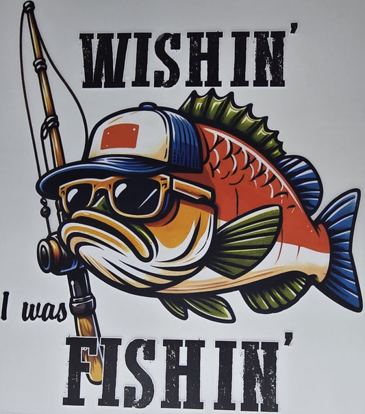 DTF Fishing "Wishin i was Fishin" Trucker hat Bass with fishing rod