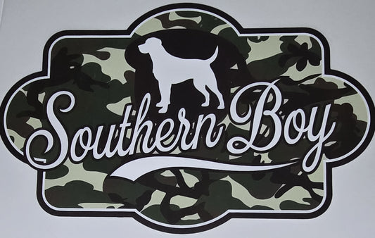 DTF Deer Hunt - "Southern Boy" Camo badge with white Lab silhouette