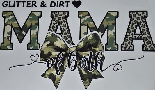 DTF Deer Hunt - "Glitter & Dirt MAMA of Both" camo hairbow with camo / cheetah pattern letters