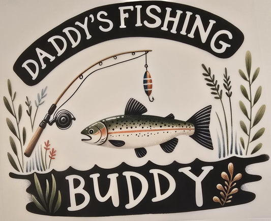 DTF Toddler "Daddy's Fishing Buddy" Fishing pole with fish graphic floral boarder