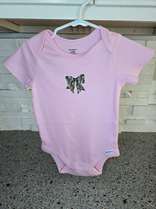 Custom Made Pink Gerber Onesie - Camo wood pattern graphic