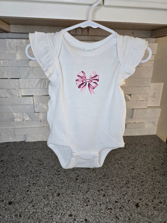 Custom Made Rabbit Skins Ruffled Sleeves Onesie - Pink Bow graphic