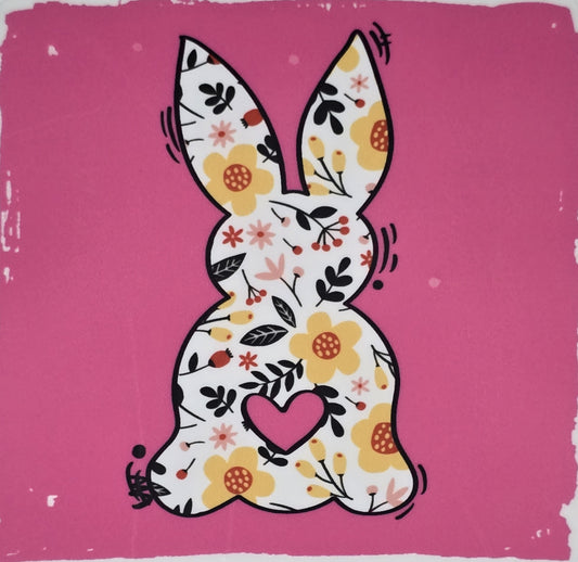 DTF Easter graphic - Floral Easter Bunny back profile with pink background