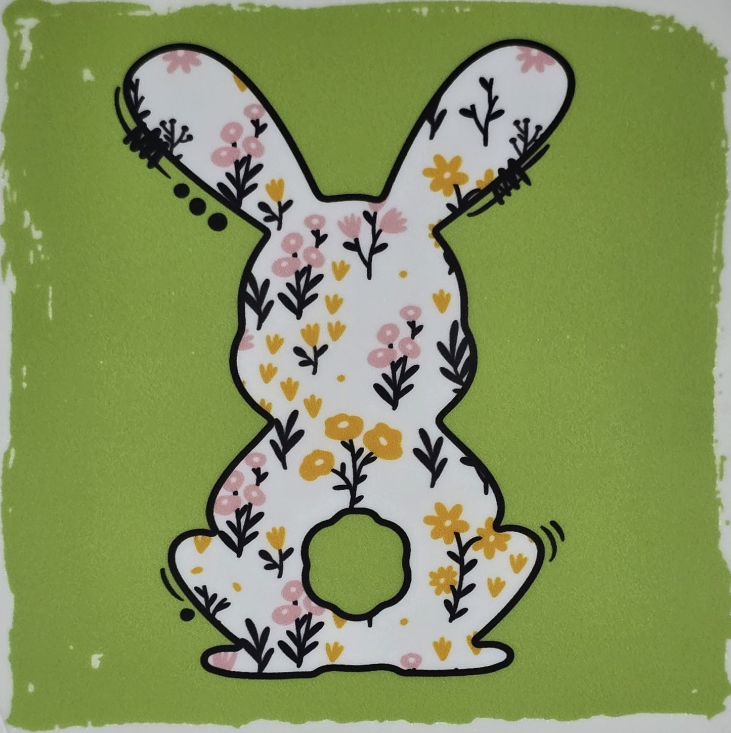 DTF Easter graphic - Floral Easter Bunny back profile with green background