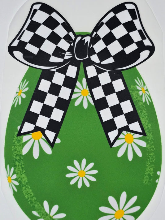 DTF Easter graphic - Green Easter Egg with checker pattern bow