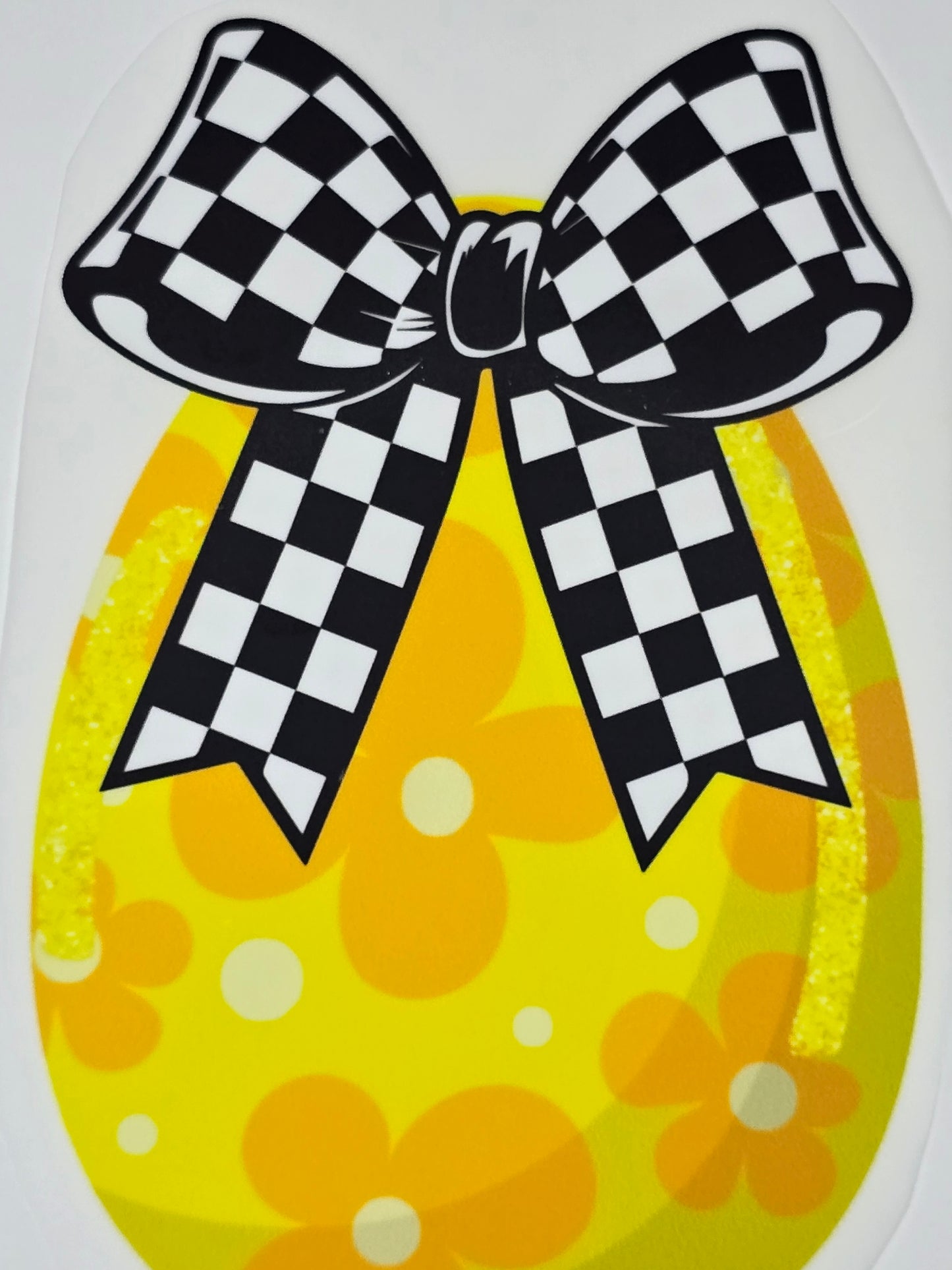 DTF Easter graphic - Yellow Easter Egg with checker pattern bow