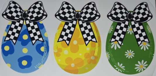 DTF Easter - Blue/Yellow/Green Easter Eggs with checkered bows