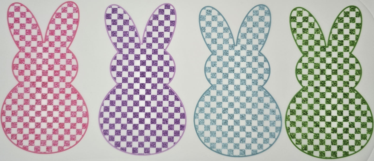 DTF Easter graphic - Pink/Purple/Blue/Green Bunnys with multi color checkered pattern