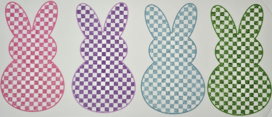 DTF Easter graphic - Pink/Purple/Blue/Green Bunnys with multi color checkered pattern