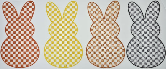 DTF Easter graphic - Orange/Yellow/Brown/Black Bunnys with multi color checkered pattern