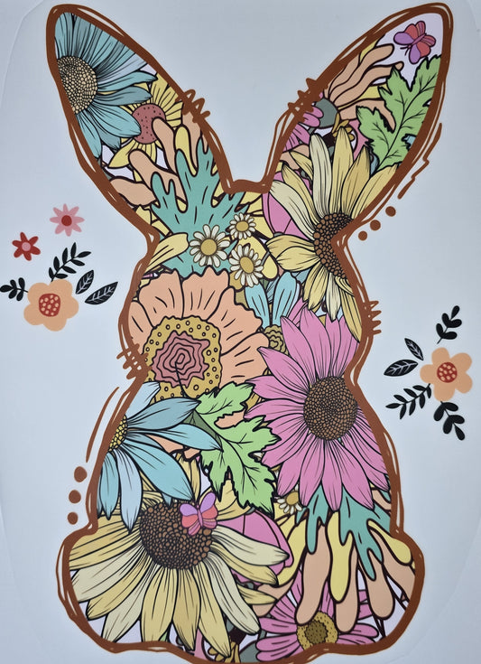 DTF Easter - Multi-Color Daisy Bunny Silhouette