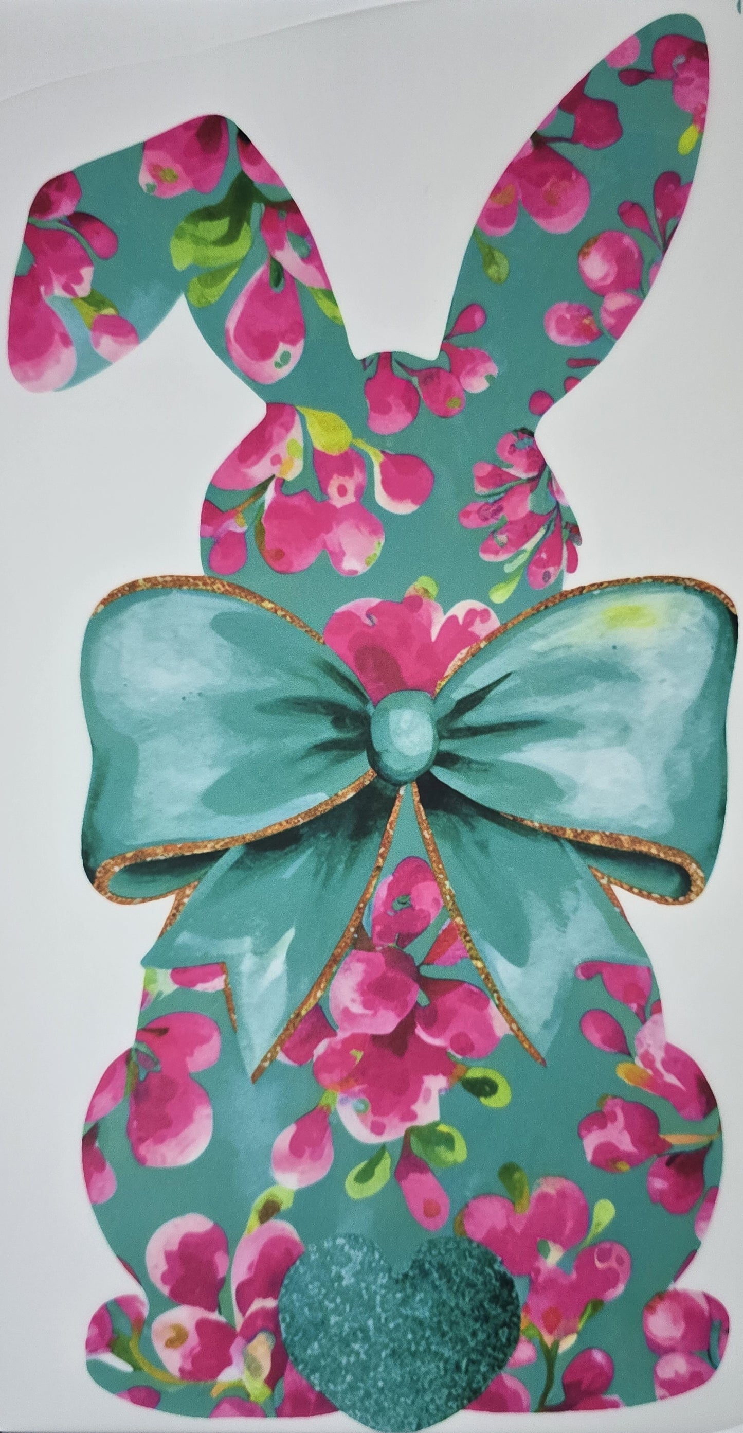 DTF Easter - Teal Bunny Silhouette with bow floral pattern