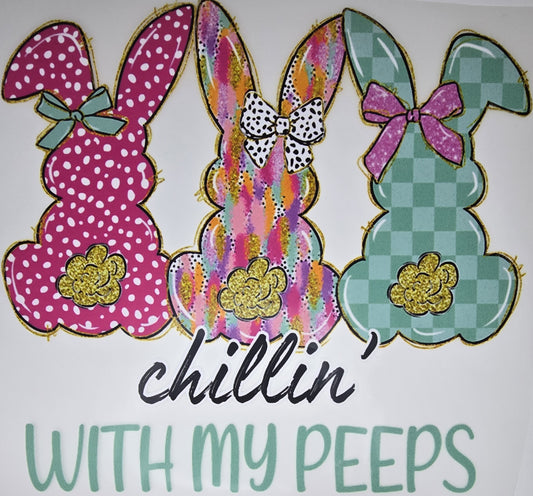 DTF Easter graphic - Large "Chillin' with my Peeps" 3 Easter Bunny Silhouette