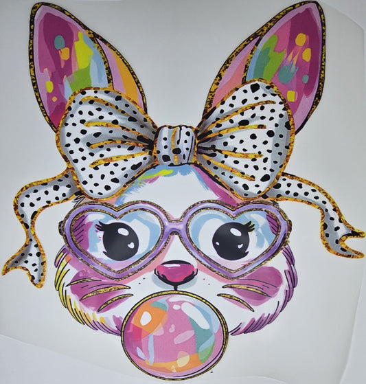 DTF Easter graphic - Large Bunny with heart readers and white spotted hairbow