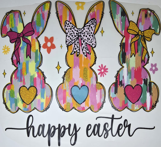 DTF Easter graphic - Large "Happy Easter" 3 Easter Bunny Silhouette