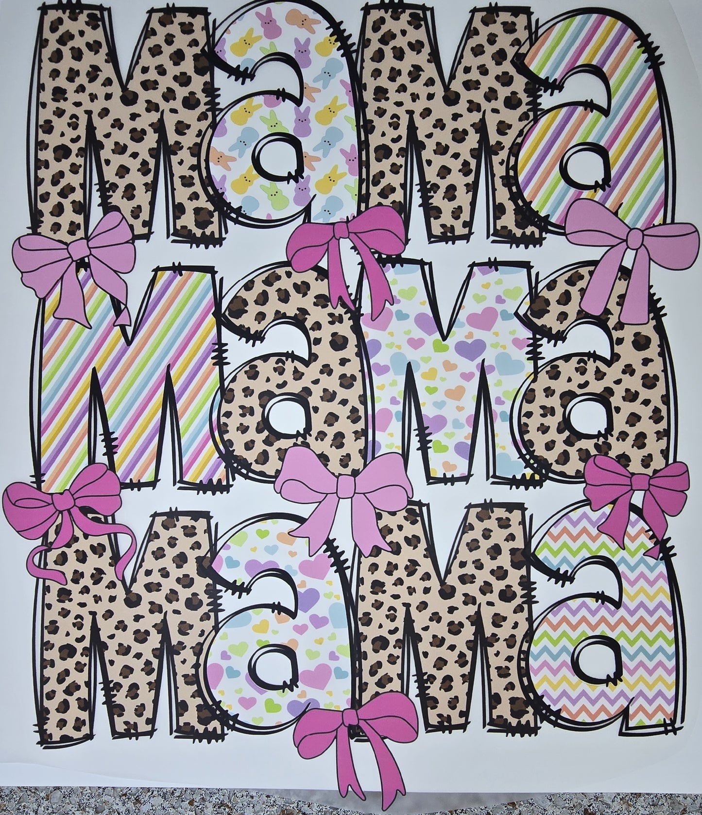 DTF Easter graphic - Large "MAMA" Easter and cheetah pattern with pink bows