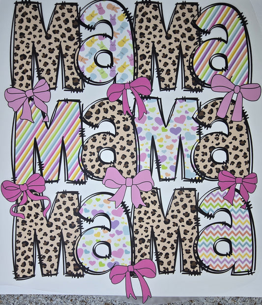 DTF Easter graphic - Large "MAMA" Easter and cheetah pattern with pink bows