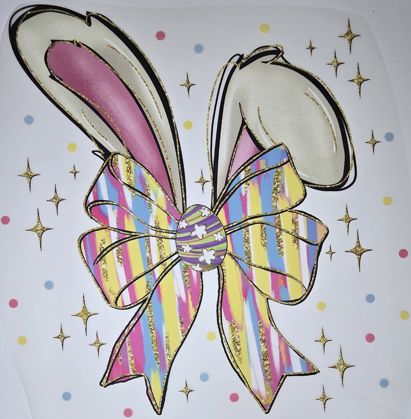 DTF Easter graphic - Multi color hairbow with egg knot and bunny ears