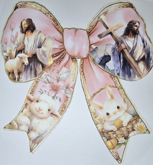 DTF Easter graphic - Large Hairbow with Jesus graphics