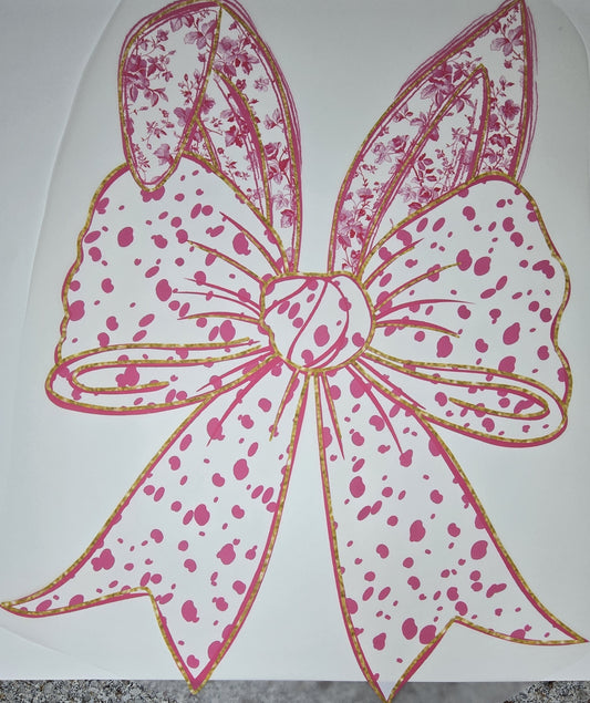 DTF Easter graphic - White Bow with pink spots and bunny ears