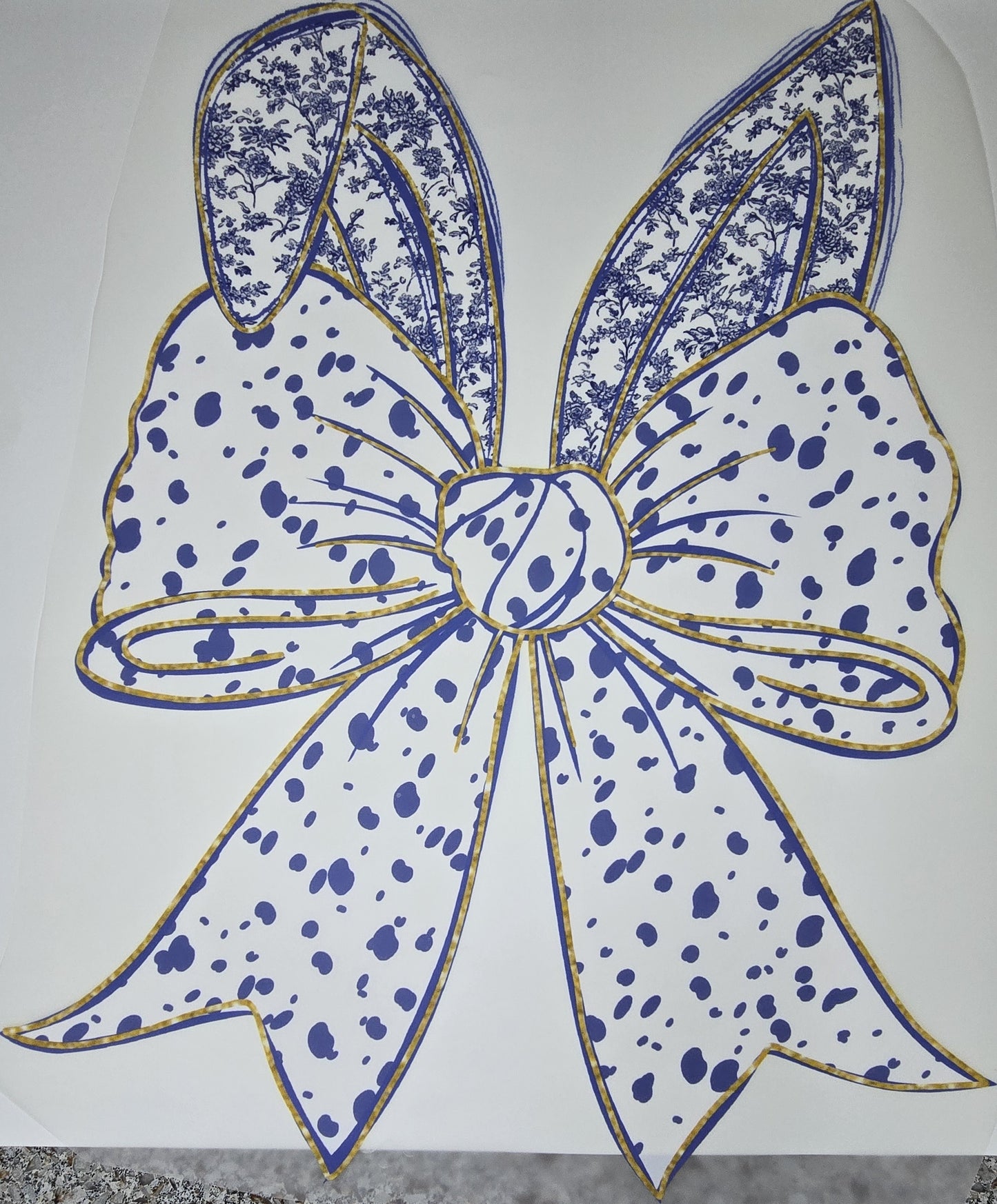 DTF Easter graphic - White Bow with blue spots and bunny ears