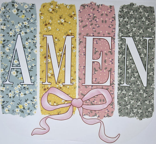 DTF Easter graphic - "AMEN" Multi Color floral pattern pink bow