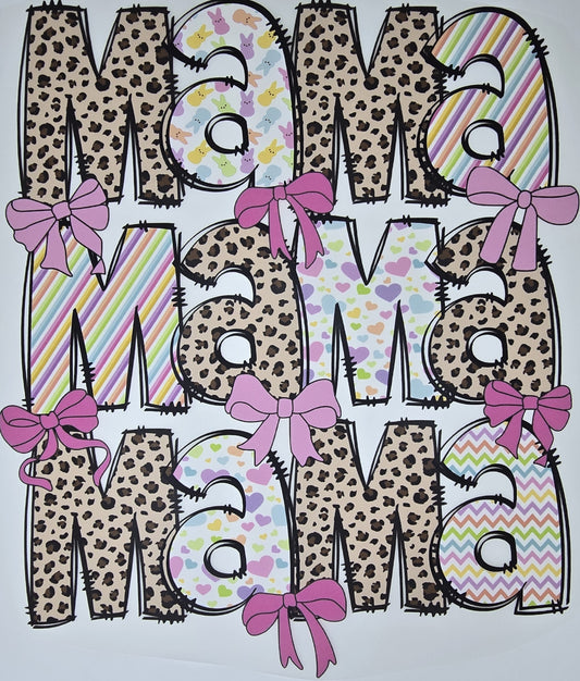 DTF Easter graphic - MAMA Easter and cheetah pattern with pink bows