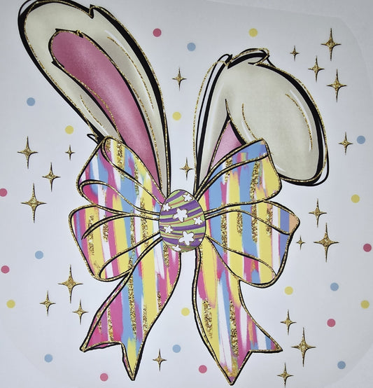 DTF Easter graphic - Hairbow egg knot with bunny ears star background