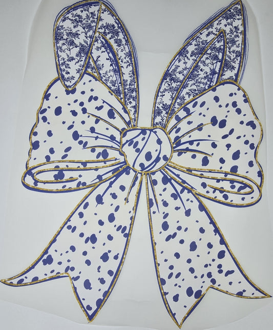 DTF Easter graphic - White Hairbow with blue dots