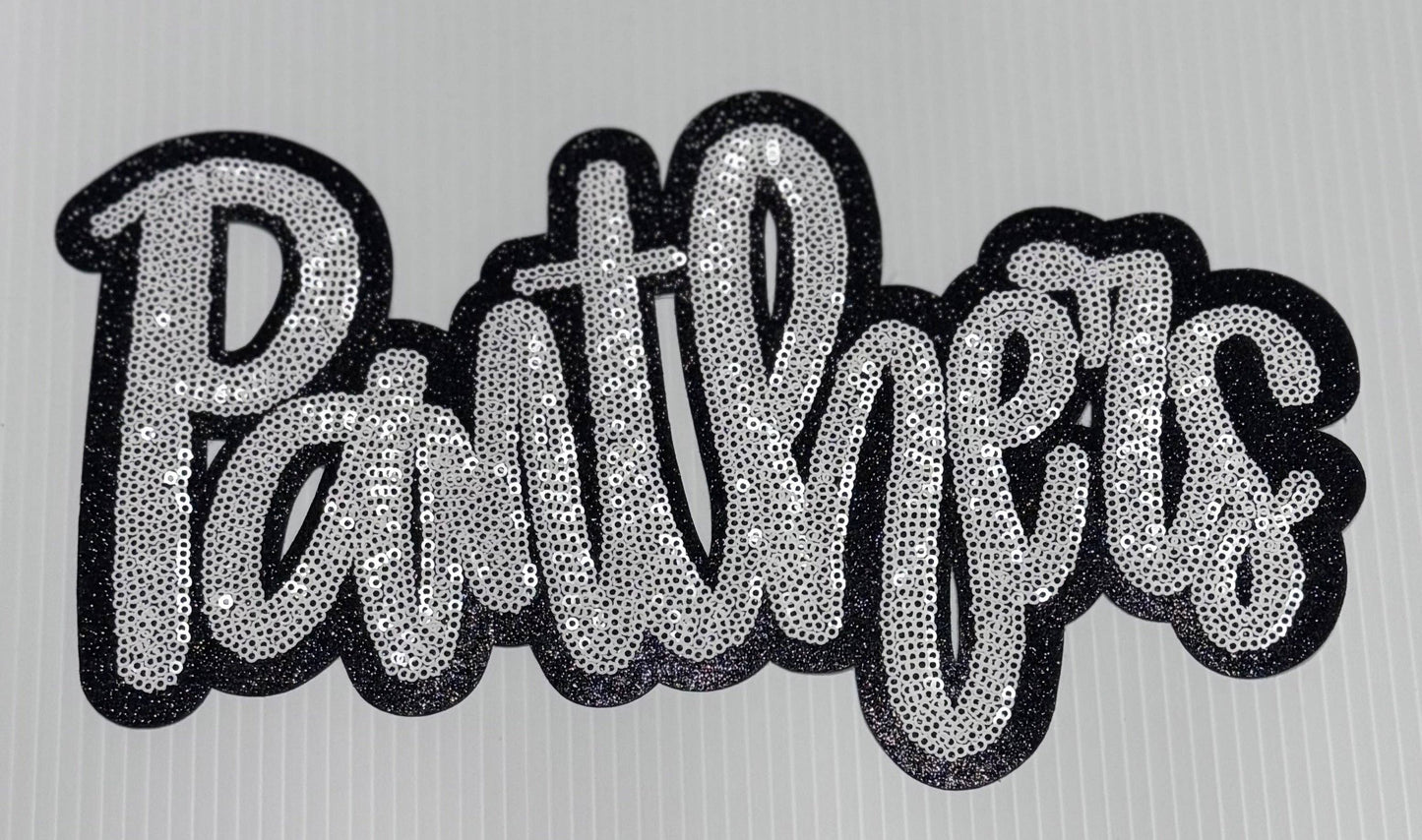 Panthers  Patch, Sequin Patch, Football Patch, Panthers Game Day Sequin Patch,  DIY, Iron on Patch, Black glitter backing