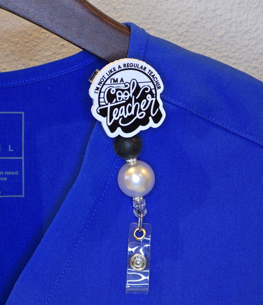 Custom Teacher Badge Reels - "I'm A Cool Teacher" graphic w charms