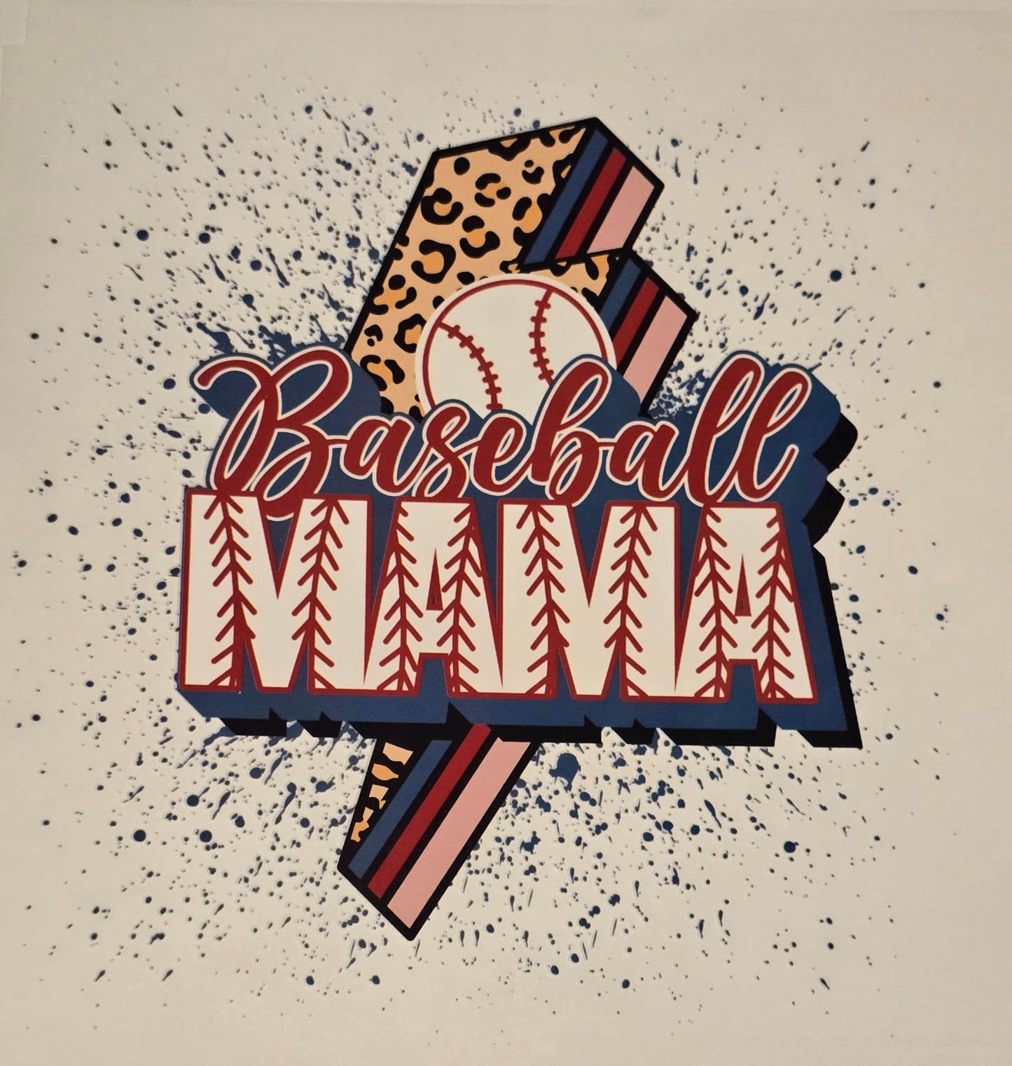 DTF Baseball "Baseball MAMA" Bolt & Ball Cheetah Pattern