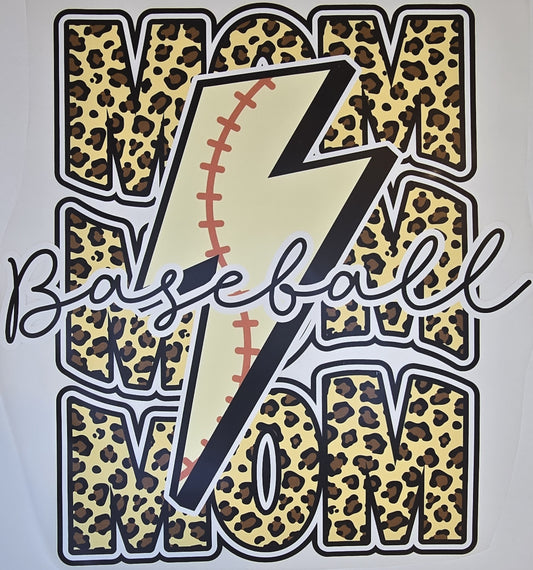 DTF Baseball "Baseball Mom" Bolt with Cheetah print background