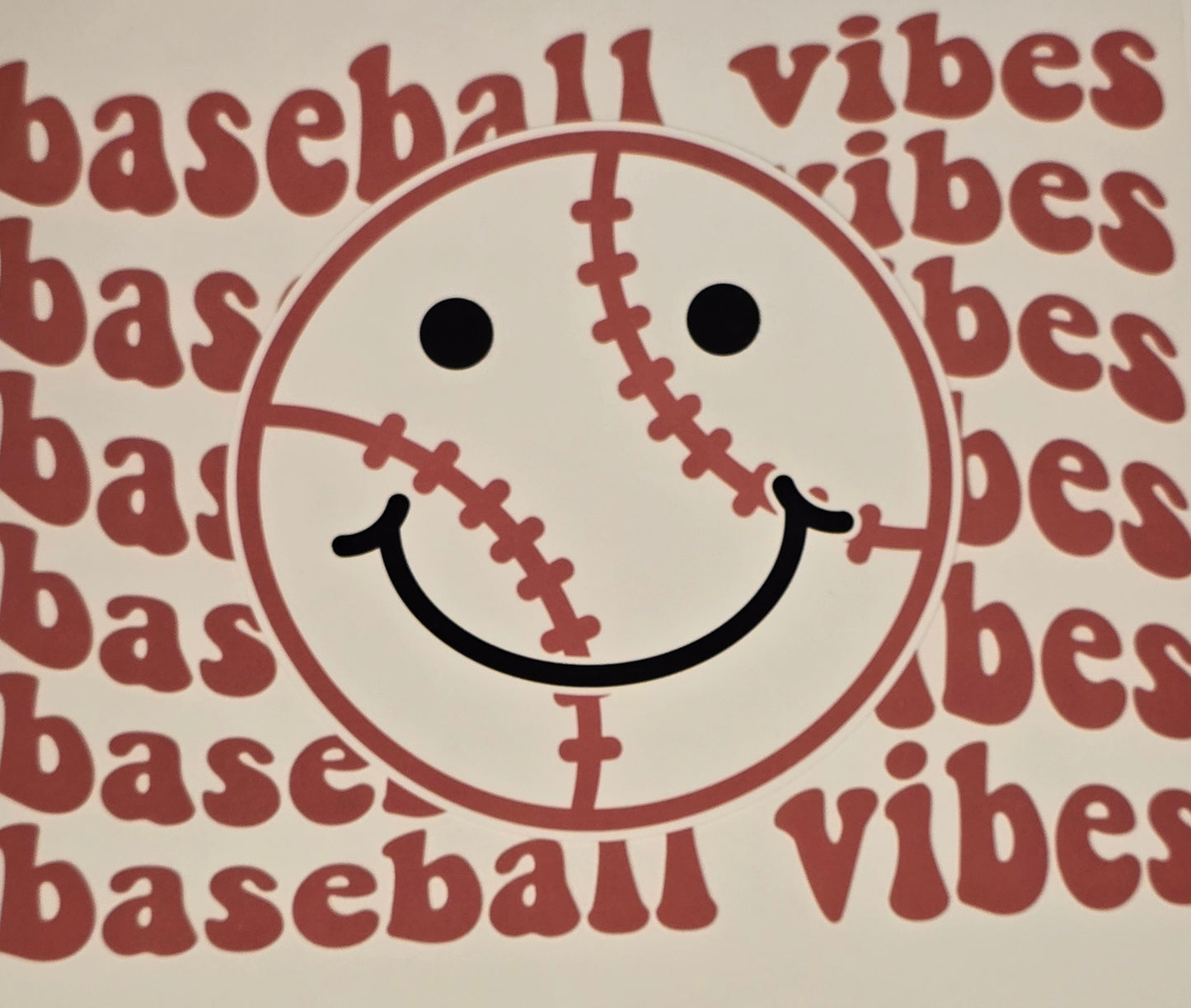 DTF Baseball "Baseball Vibes" Smiley Face Lace Print