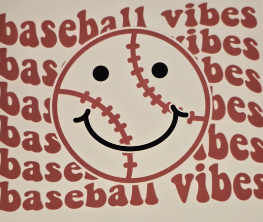 DTF Baseball "Baseball Vibes" Smiley Face Lace Print