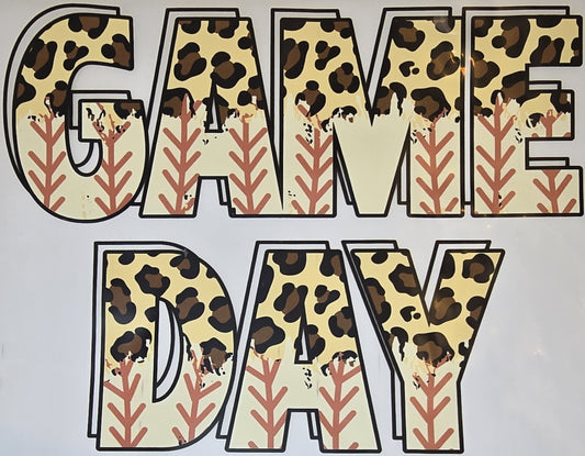 DTF Baseball "Game Day" All Capital Letters Cheetah / Laces print