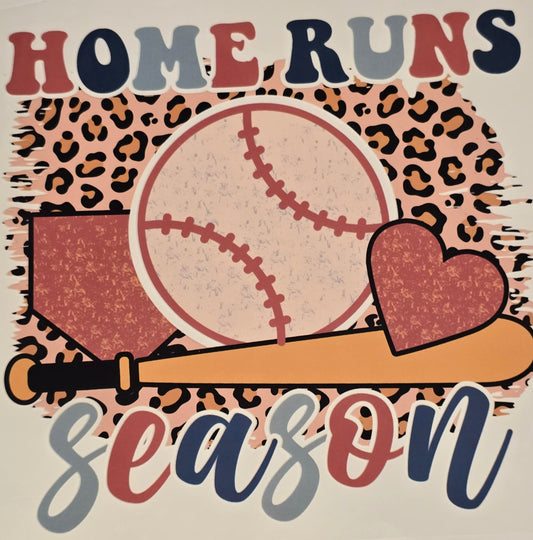 DTF Baseball "Home Runs Season" Ball/Bat/Heart Cheetah pattern