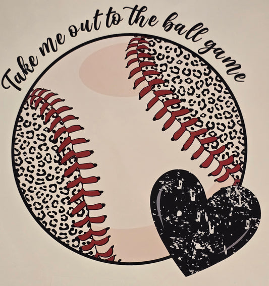 DTF Baseball "Take Me Out to the Ball Game" Baseball / Heart Cheetah Print