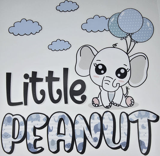 DTF Toddler "Little Peanut" Baby elephant ballon and clouds background