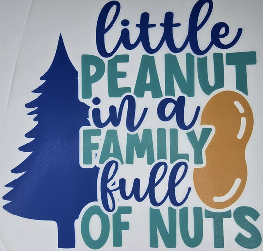 DTF Toddlers "Little Peanut in a Family full of Nuts" Peanut Pine tree graphic