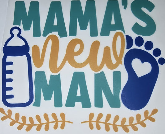 DTF Toddler "MAMA's New Man" Footprint, bottle, with gold boarder