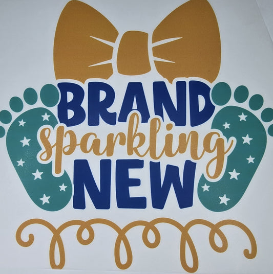 DTF Toddler "Brand Sparkling NEW" Feet print with stars and Bowtie frill boarder