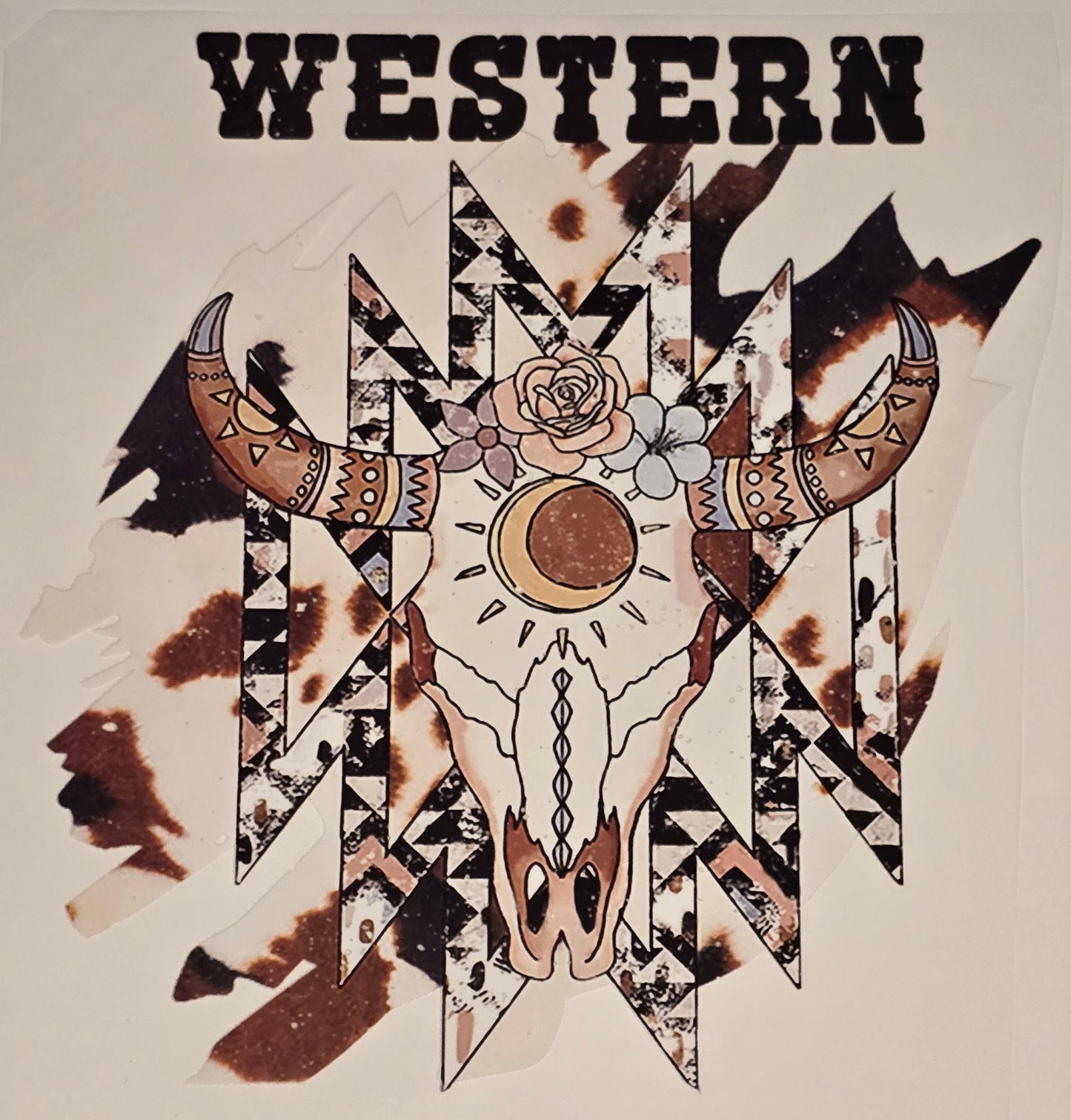 DTF Western "Western" Cow Skull Tribal pattern