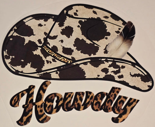 DTF Western "Howdy" Cowgirl hat cow print