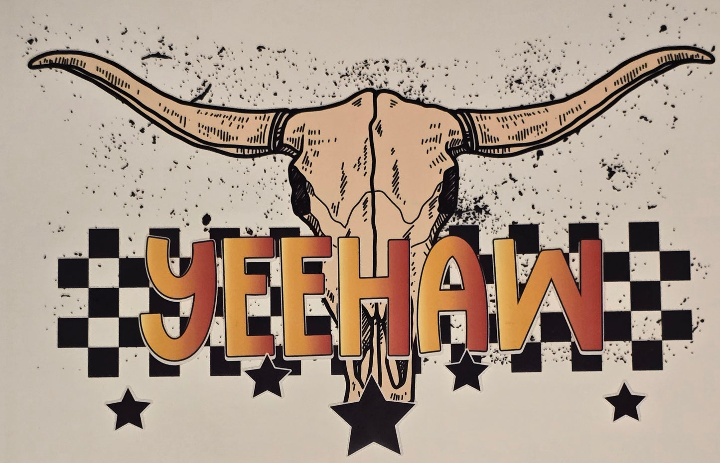 DTF Western "YEEHAW" Cow Skull checker pattern