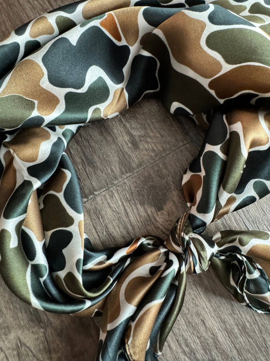 100% Silk Wild Rag Duck Camouflage Browns and Greens by Double B Wild Rags
