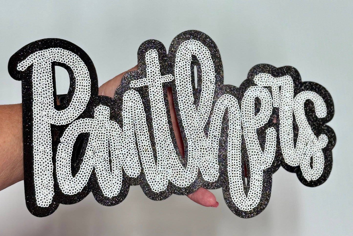 Panthers  Patch, Sequin Patch, Football Patch, Panthers Game Day Sequin Patch,  DIY, Iron on Patch, Black glitter backing